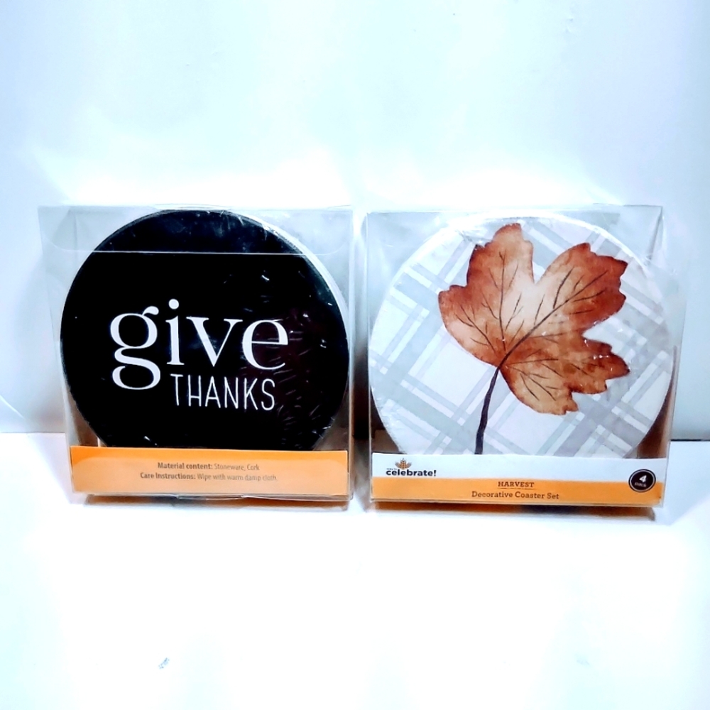 Harvest Gather and Give Thanks Coasters Bundle of 8 Drink Coasters